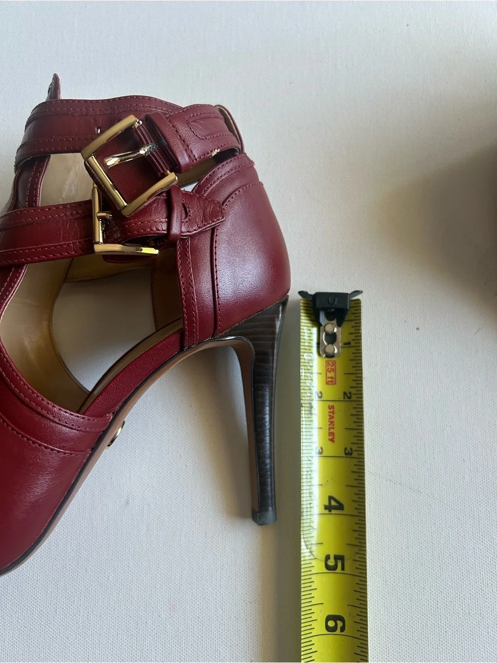 Michael Kors Blaze Leather Peep Toe Stiletto Heels Shoe Sz 8.5 Brandy Red